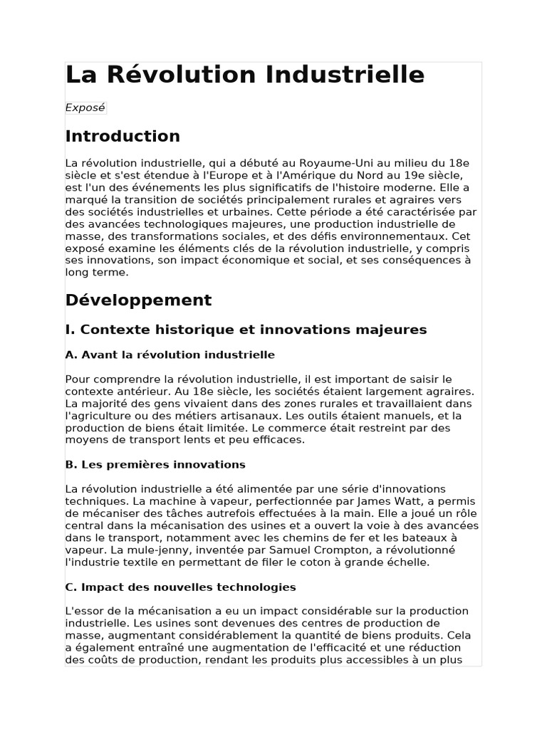 Impact de la Révolution Industrielle | PDF | Révolution industrielle ...