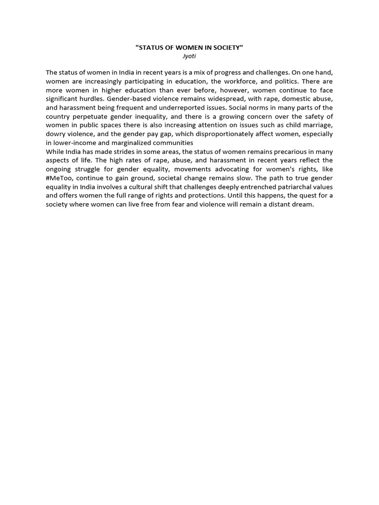 STATUS OF WOMEN IN SOCIETY | PDF