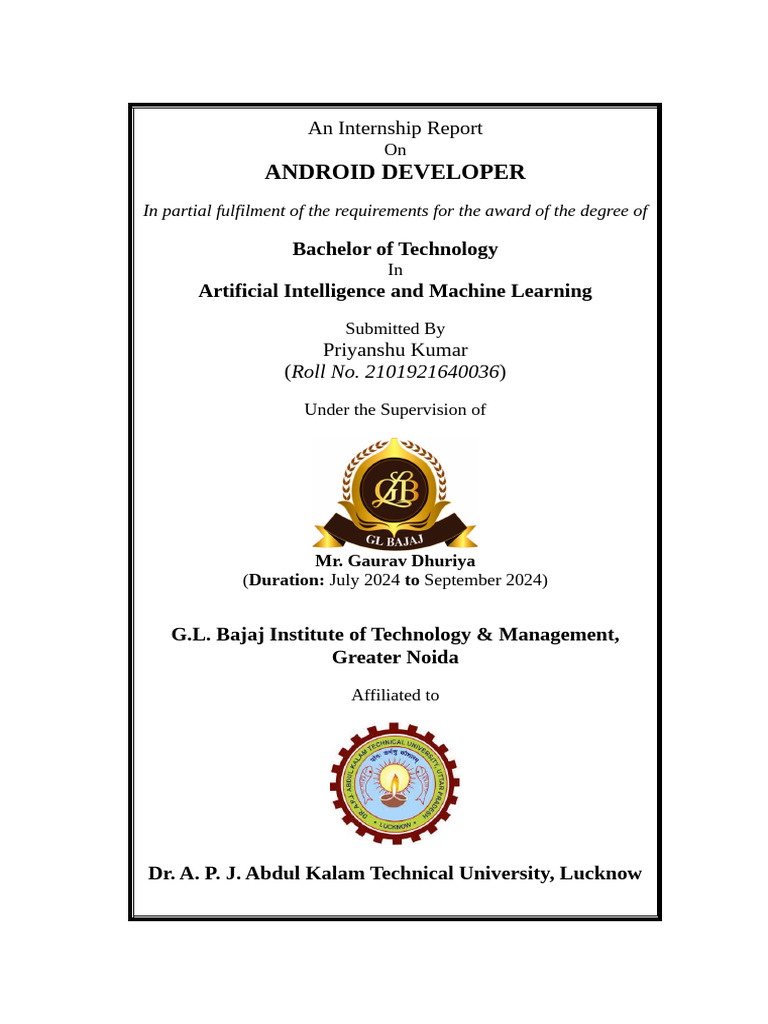 Priyanshu_Internship_Report | PDF | Mobile App | Android (Operating System)