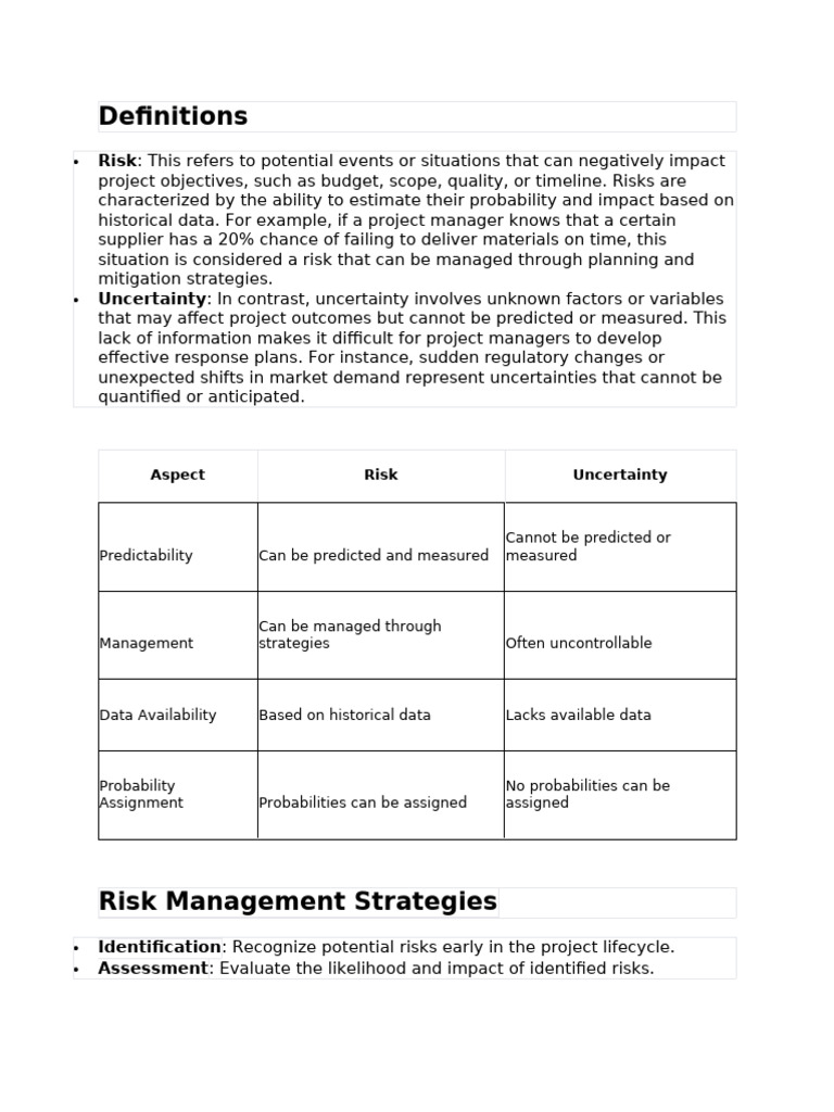 Risk & Uncertainty of A Project | PDF | Working Capital | Risk