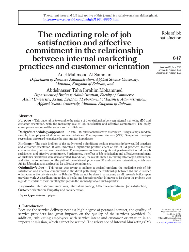 The Mediating Role of Job | PDF | Job Satisfaction | Marketing