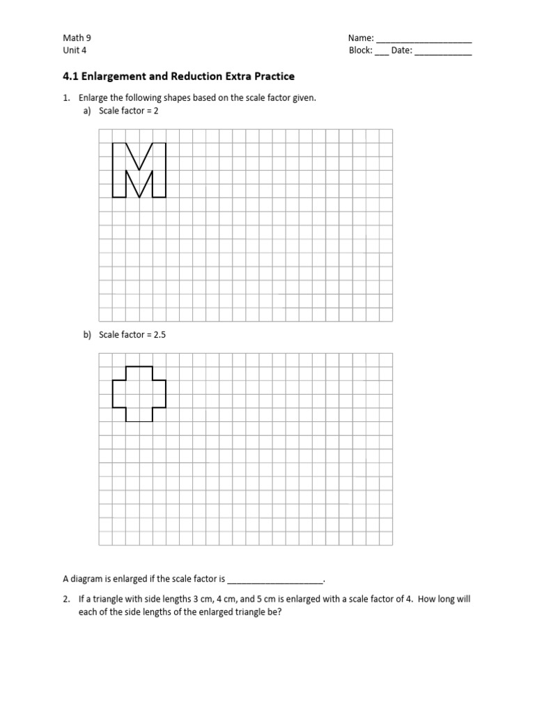 Enlargement and Reduction Practice 9 | PDF