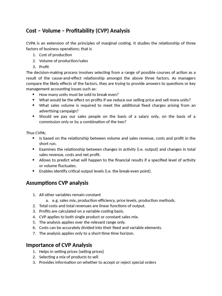 Understanding CVP Analysis for Managers | PDF | Profit (Economics ...