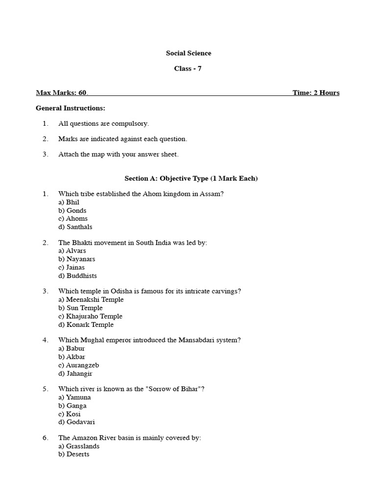 Class 7 Social Science Exam Guide | PDF | Bhakti Movement