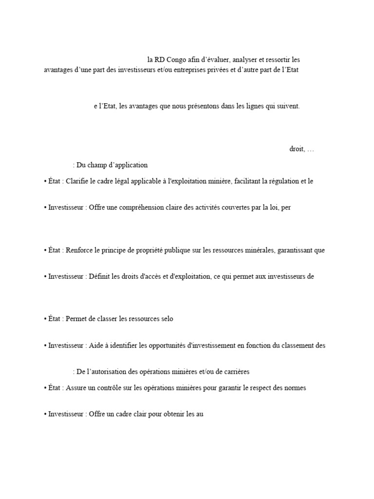 Avantages du Code Minier en RDC | PDF | Business | Investir