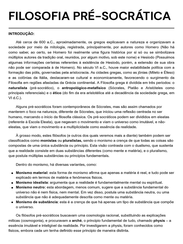 Filosofia Pré-Socrática: Principais Correntes | PDF | Mitologia grega ...