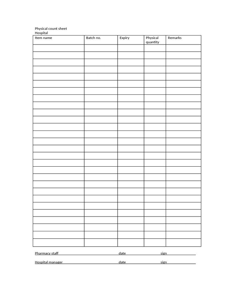 Hospital Pharmacy Physical Count Sheet | PDF