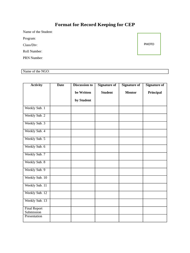 Format For Record Keeping For CEP | PDF