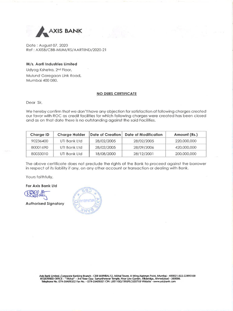 69 Letter of The Charge Holder Stating That The Amount Has Been ...