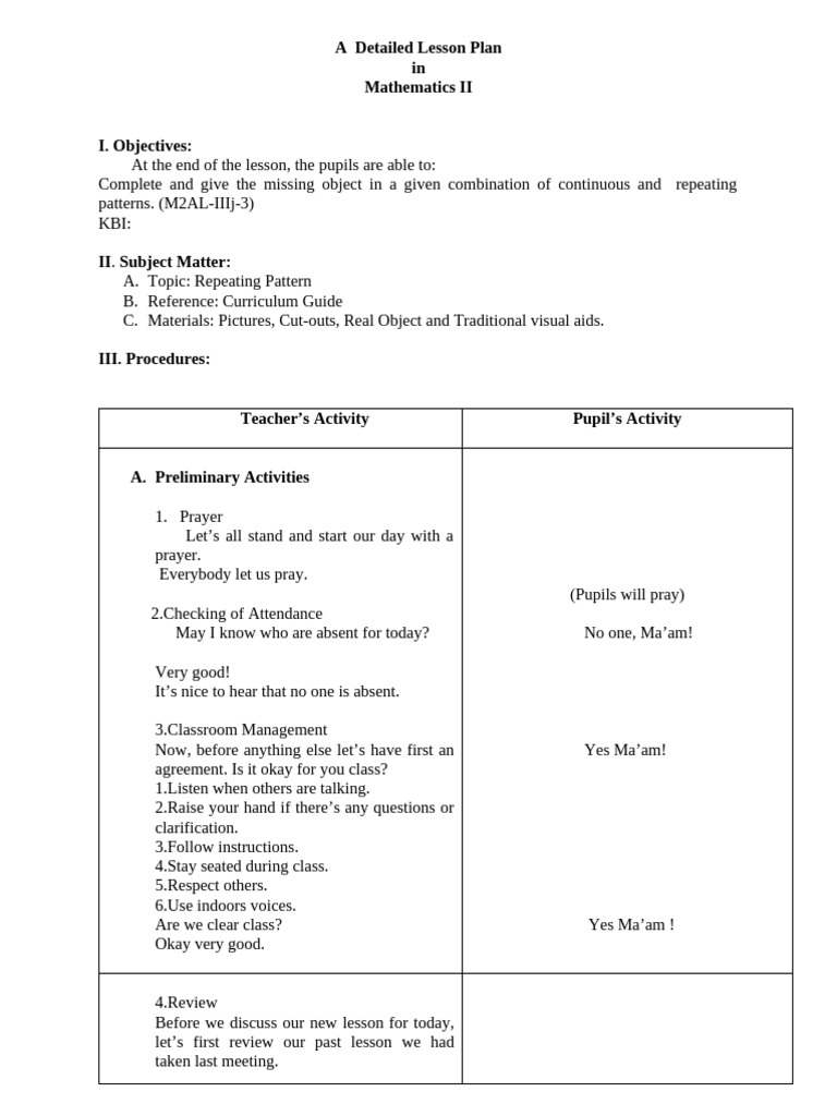 Detailed Lesson Plan in Mathematics | PDF | Lesson Plan | Learning