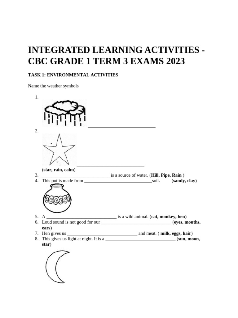 CBC Grade 1 Term 3 Exam Activities | PDF | Jesus | Foods