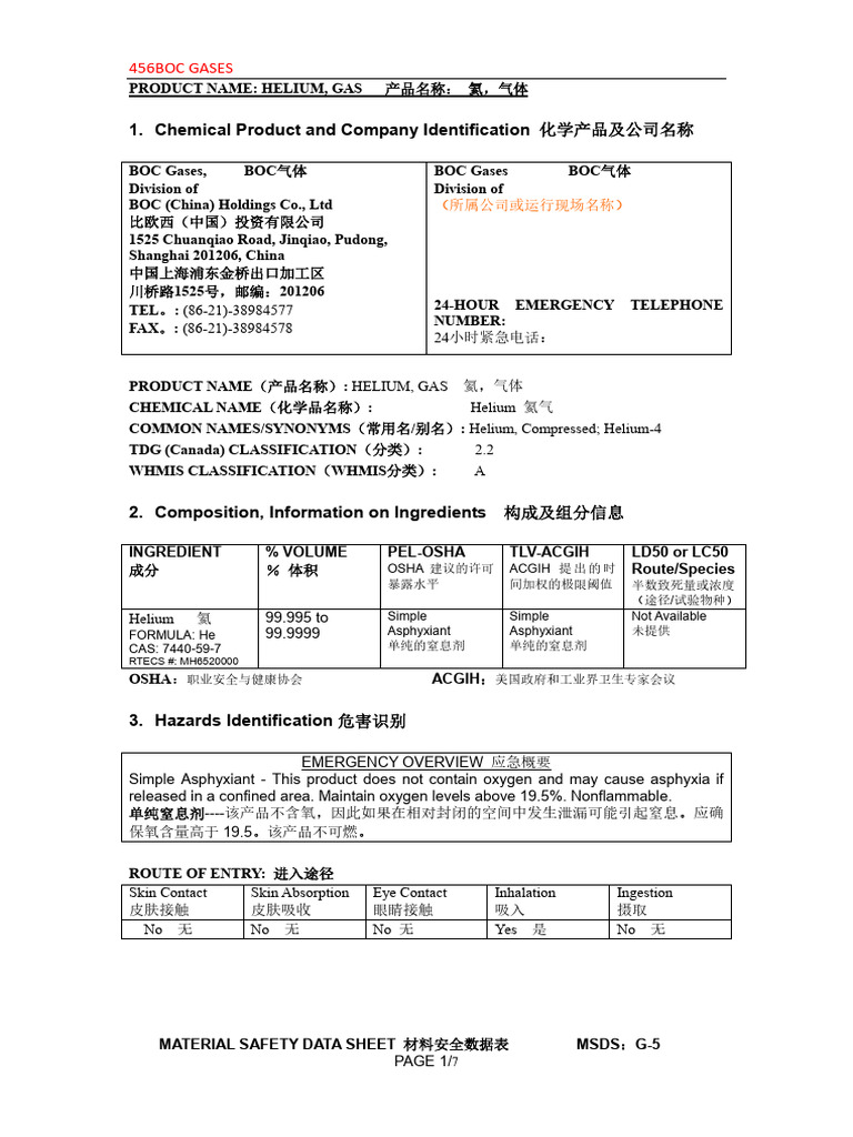 MSDS Helium Tank | PDF