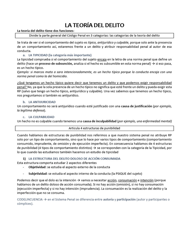 La Teoría Del Delito | PDF | Intención (Derecho Penal) | Justicia penal