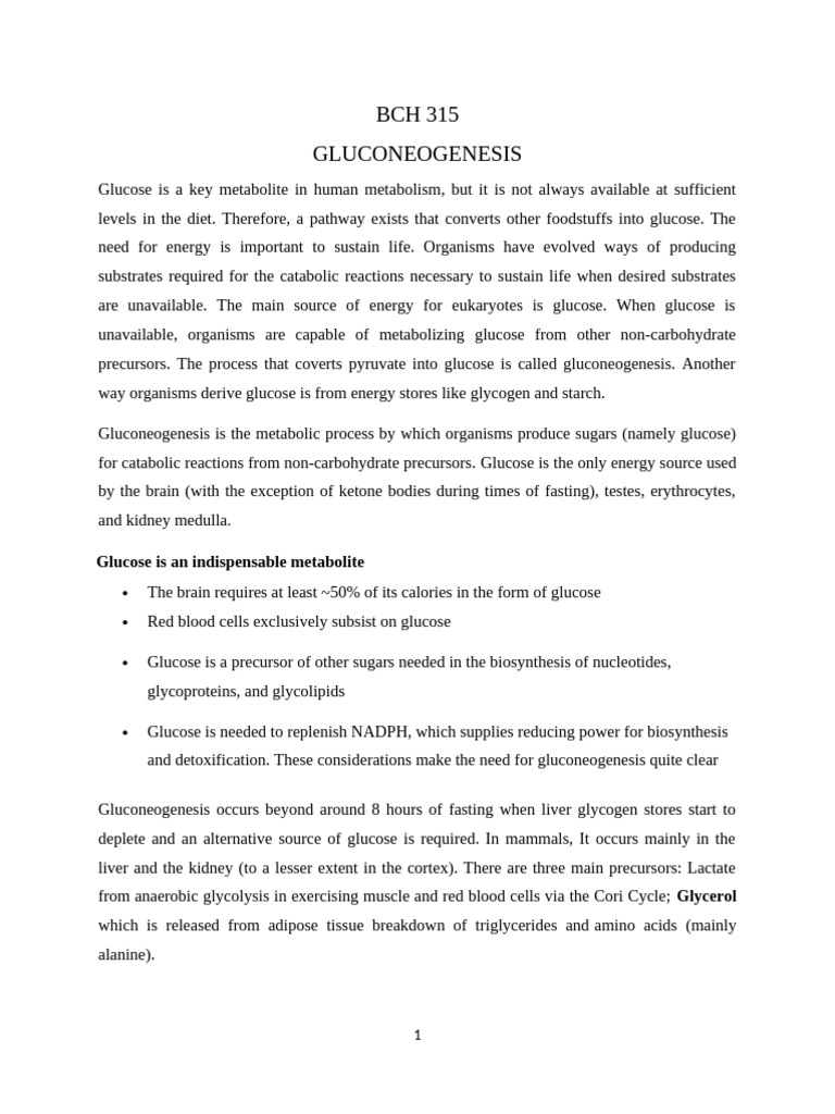 BCH 315 Gluconeogenesis | PDF | Pyruvic Acid | Glycolysis