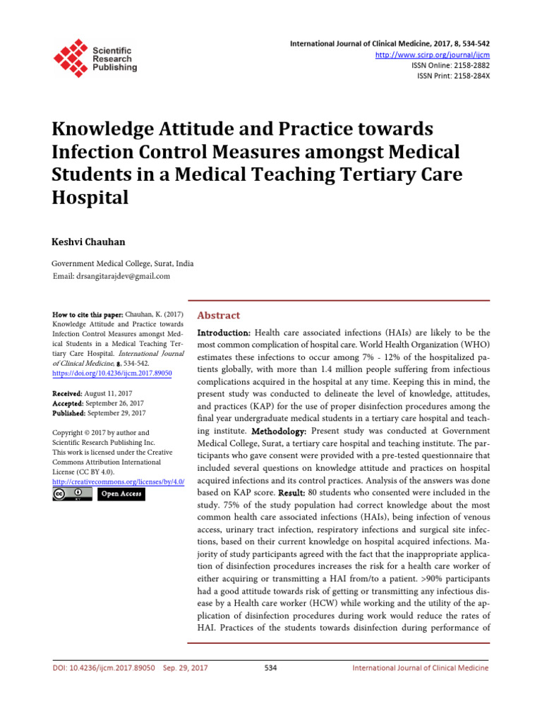Infection Control Knowledge in Medical Students | PDF | Hospital ...