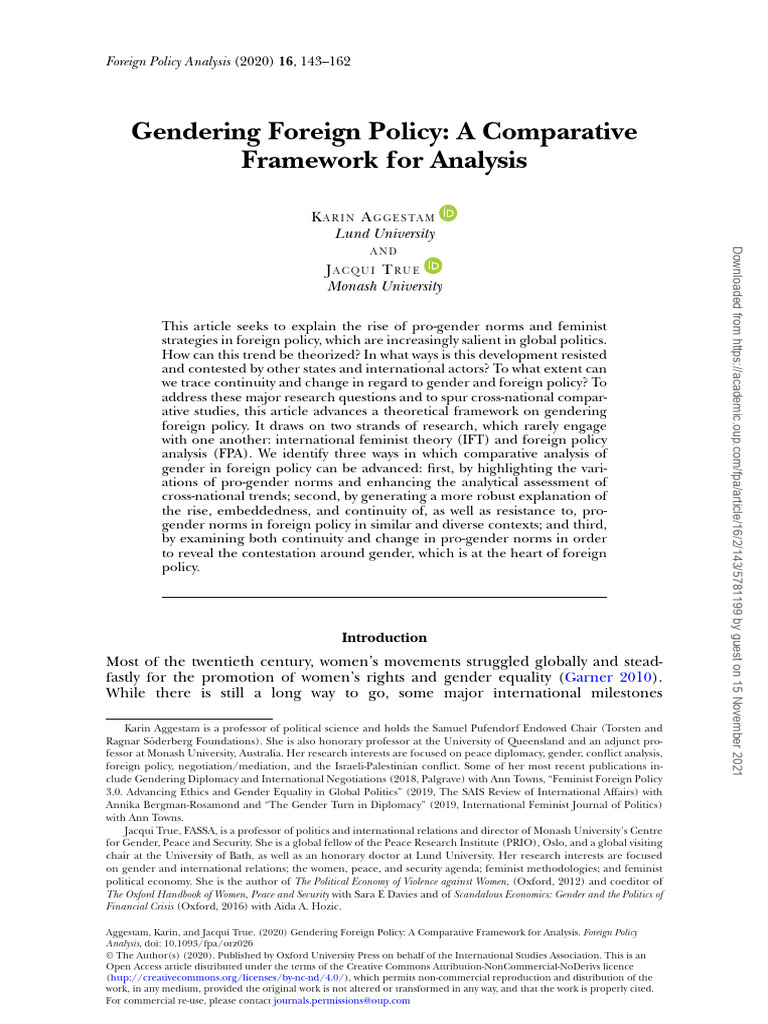 Gendering Foreign Policy Analysis Framework | PDF | Gender Studies | Gender