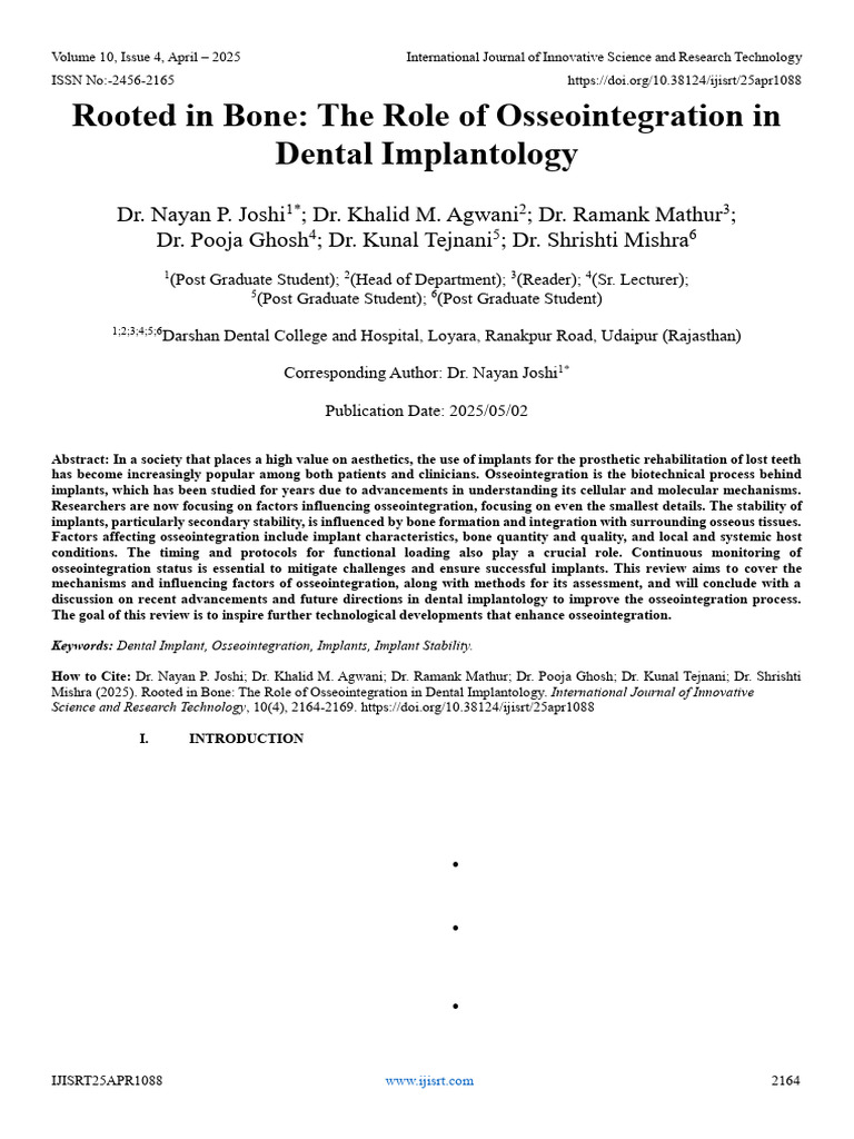 Rooted in Bone: The Role of Osseointegration in Dental Implantology ...