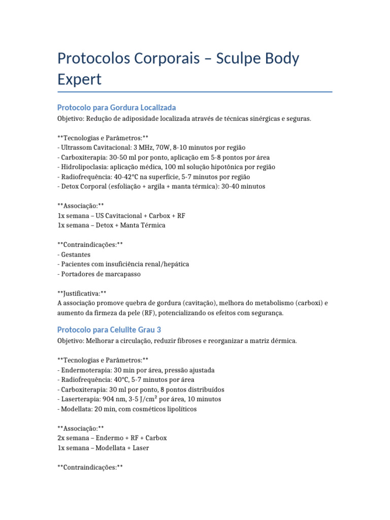 Protocolos Corporais Sculpe Body Expert | PDF | Especialidades médicas