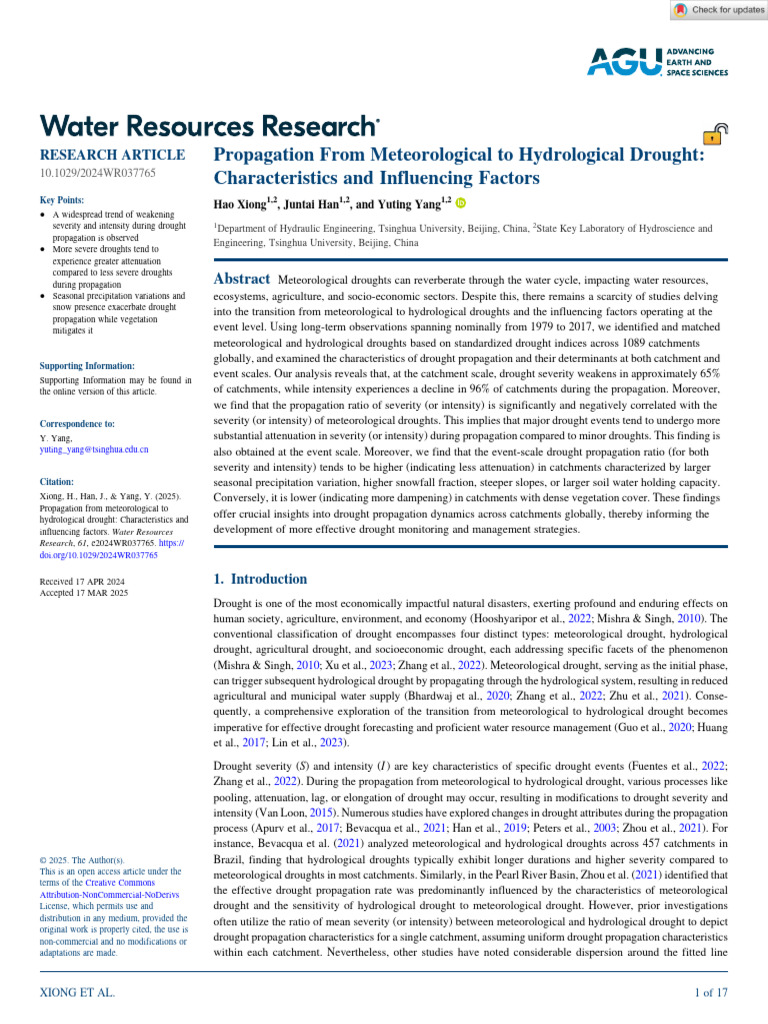 Water Resources Research - 2025 - Xiong - Propagation From ...