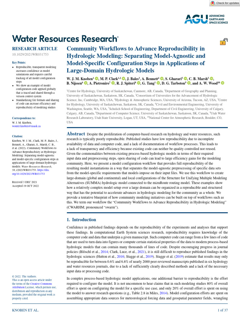 Water Resources Research - 2022 - Knoben - Community Workflows to ...