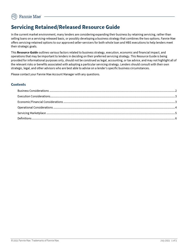 Servicing-Retained-Released-Toolkit Updated August 2021 | PDF | Hedge ...
