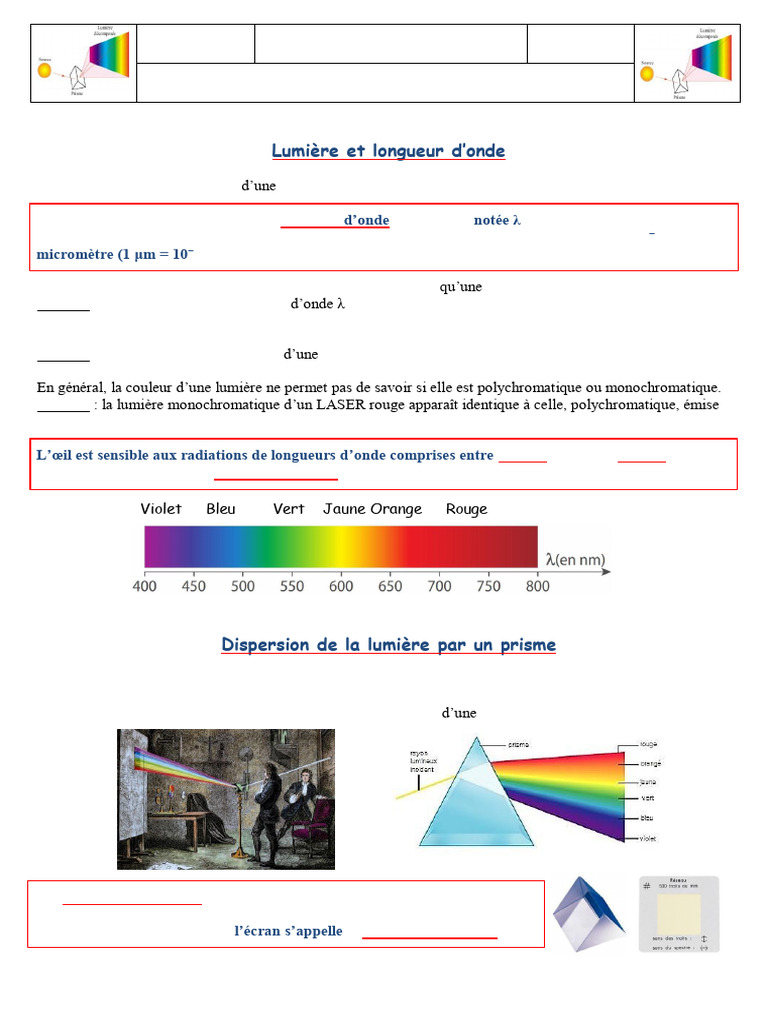 Dispersion de la lumière et spectres | PDF | Lumière | Dispersion ...
