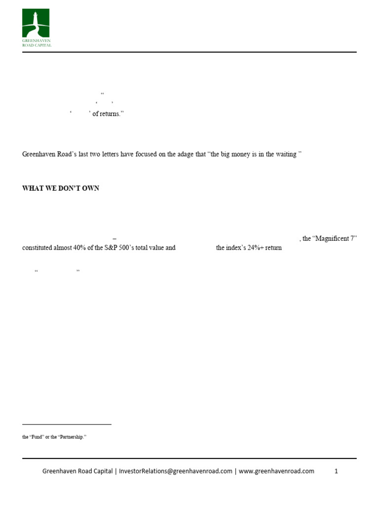 Greenhaven+Road+ +2024+Q4+FINAL | PDF | Valuation (Finance) | Investing