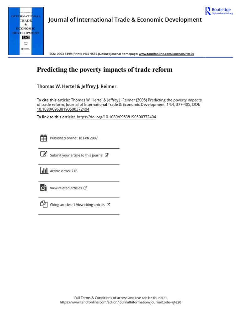 Predicting The Poverty Impacts of Trade Reform | PDF | Cost Of Living ...