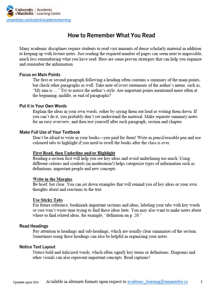 Strategies to Remember Textbook Material | PDF | Cognition | Cognitive ...