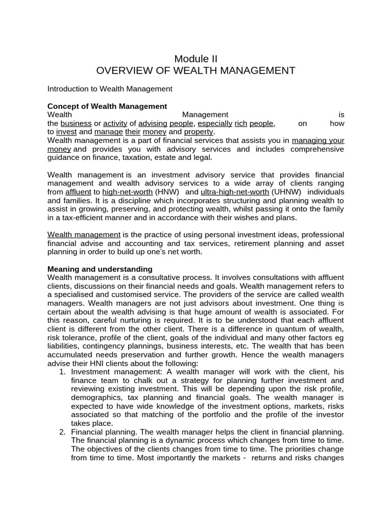 RNDPW - 2. Overview of Wealth Management | PDF | Bonds (Finance ...
