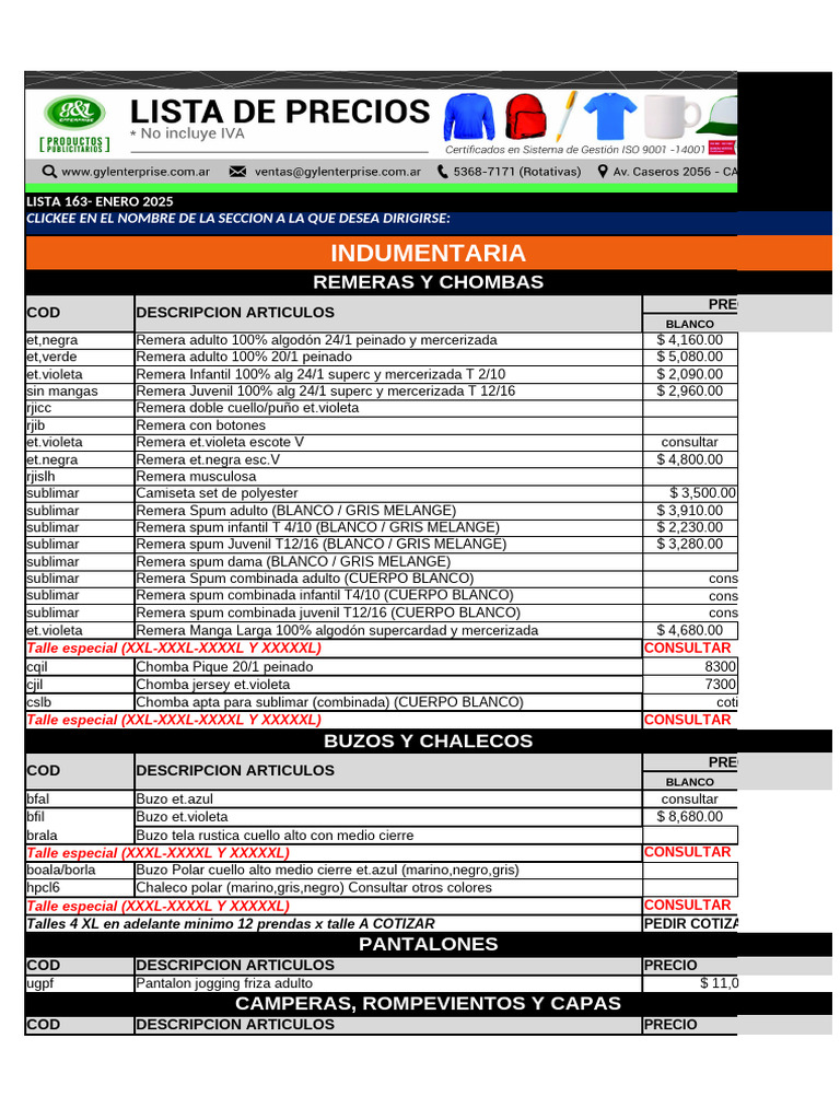 Lista de Precios Arreglos Ropa 2025 | PDF | Ropa | Moda