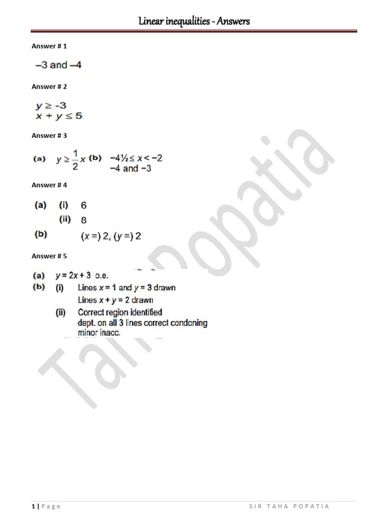 Linear Inequalities - Answer - Test | PDF