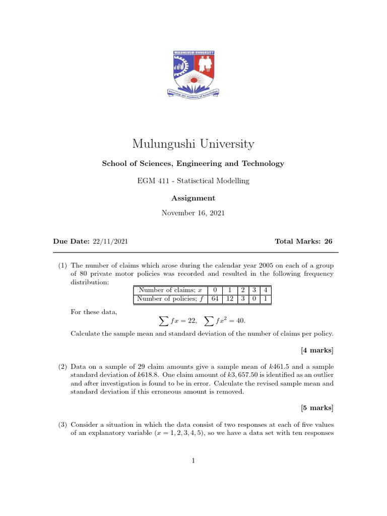 Statistical Modelling Assignment Guide | PDF | Linear Regression ...