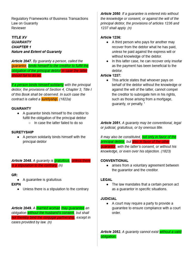 Guaranty Law: Nature, Types, and Effects | PDF | Guarantee | Surety