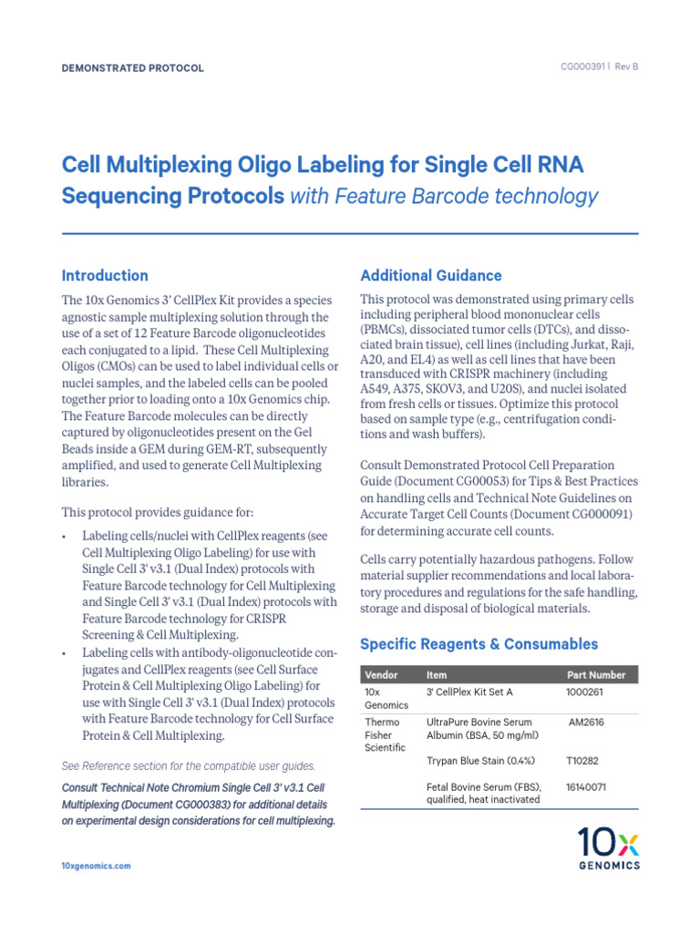 Cell Multiplexing with 3' CellPlex Kit | PDF | Centrifugation | Biology