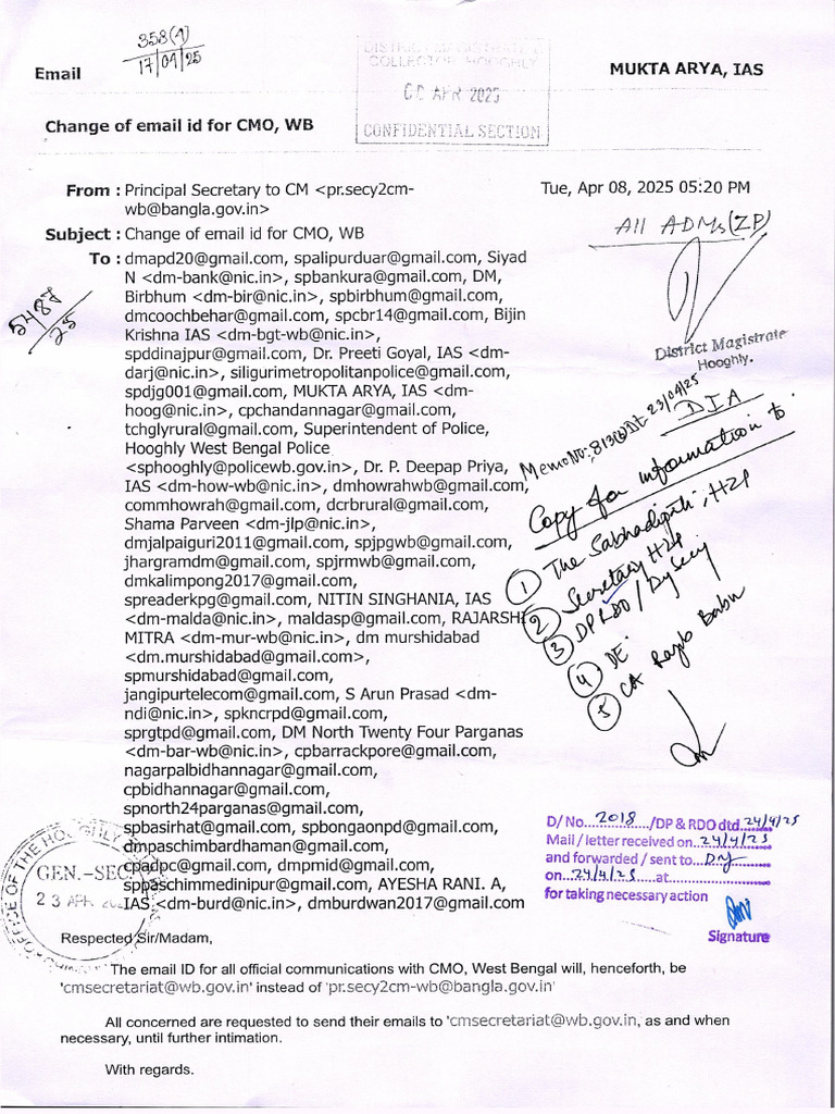 Change of Email ID For CMO, WB - 0001 | PDF