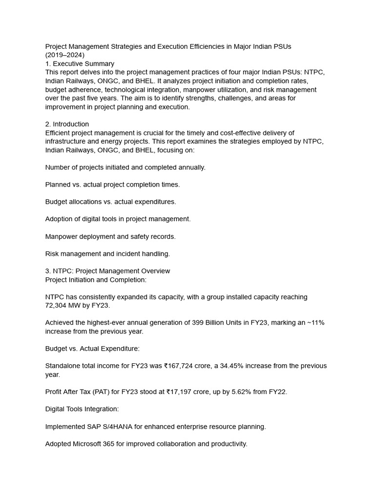 Project Management in Indian PSUs (2019-2024) | PDF | Project ...