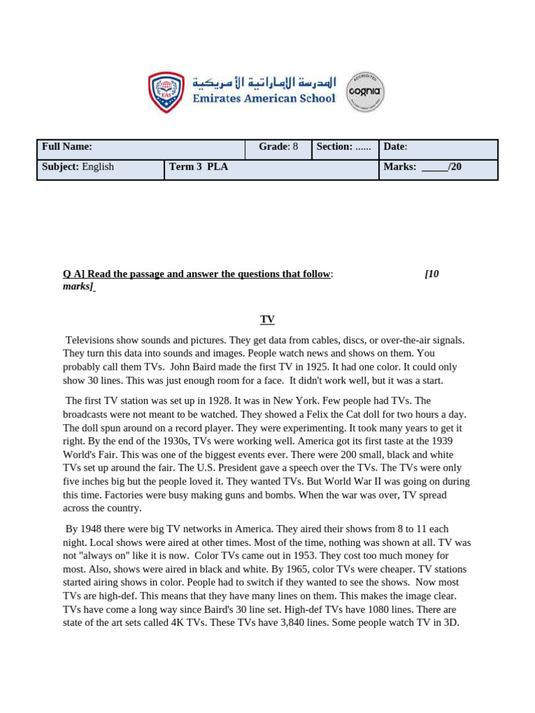 PLA 8th Grade | PDF | Television