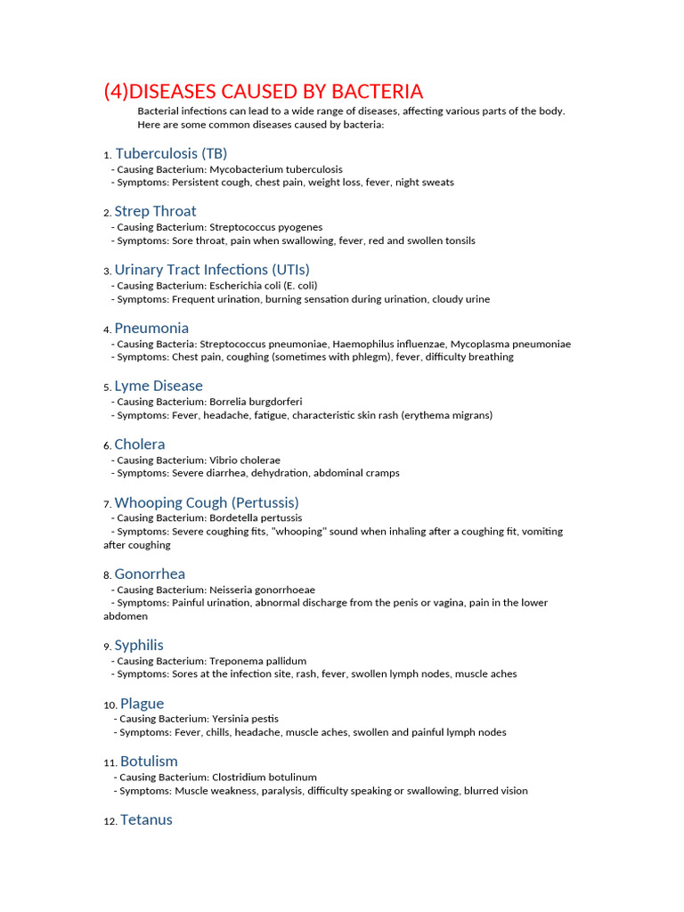 Diseases Caused by Bacteria | PDF | Bacteria | Pneumonia