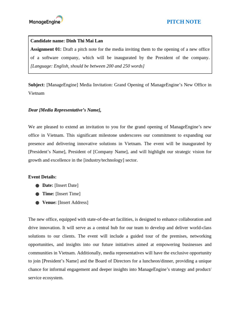 Media Invite: ManageEngine Office Opening | PDF