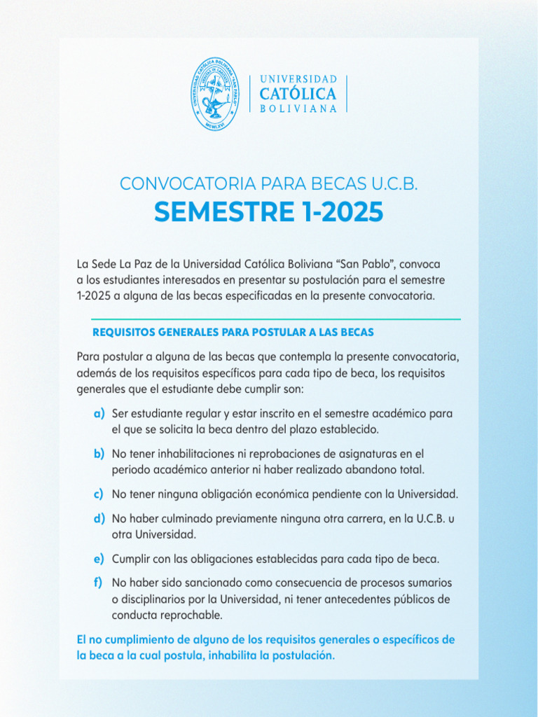 Convocatoria Becas U.C.B. 2025 | PDF