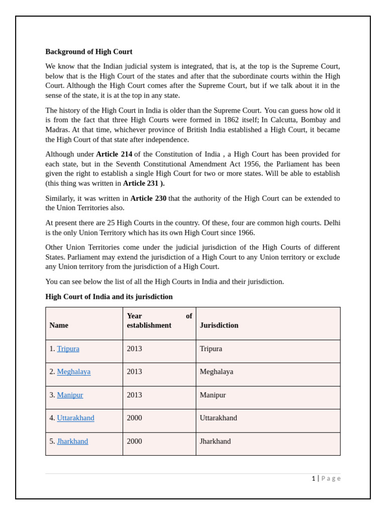 Background of High Court | PDF | Supreme Court Of The United States ...