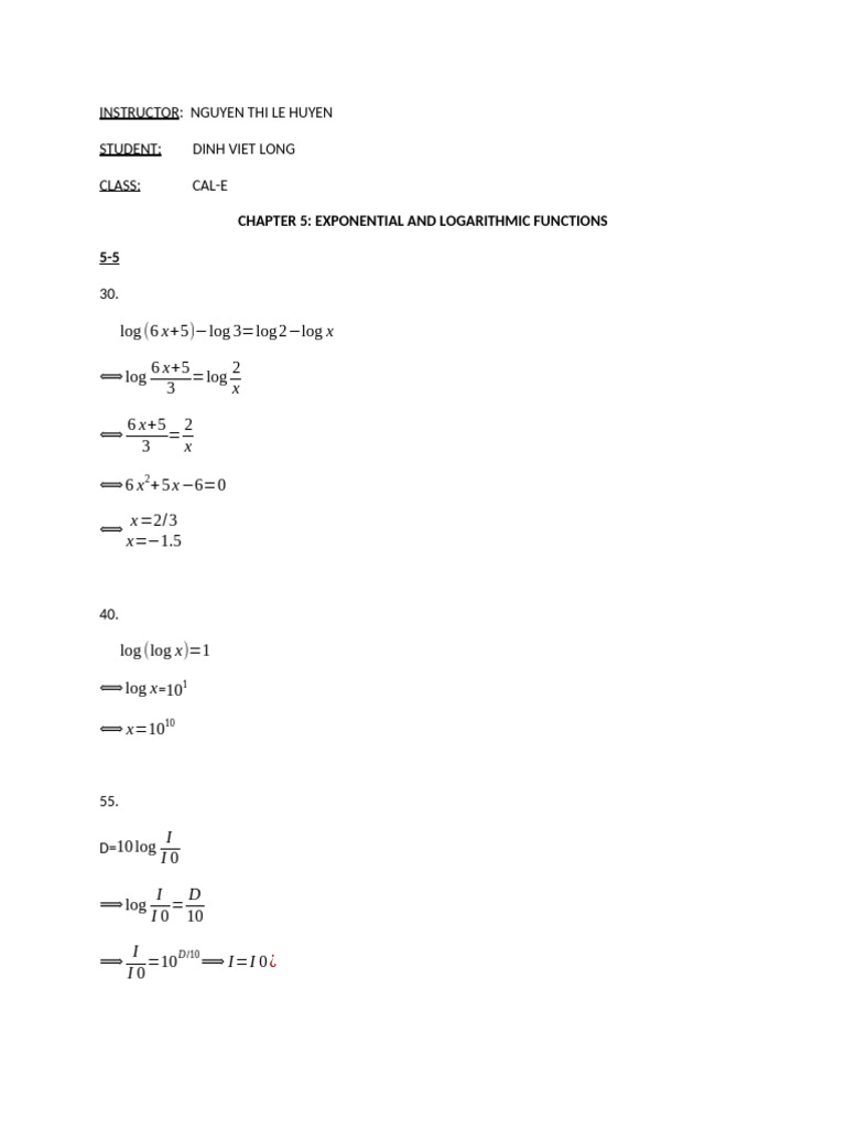 Exponential and Logarithmic Functions Solutions | PDF