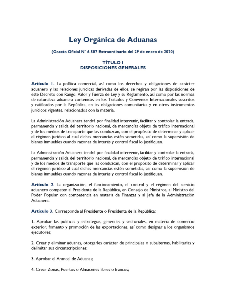 Ley Orgánica de Aduanas 2020 en Venezuela | PDF | aduana | Regulación