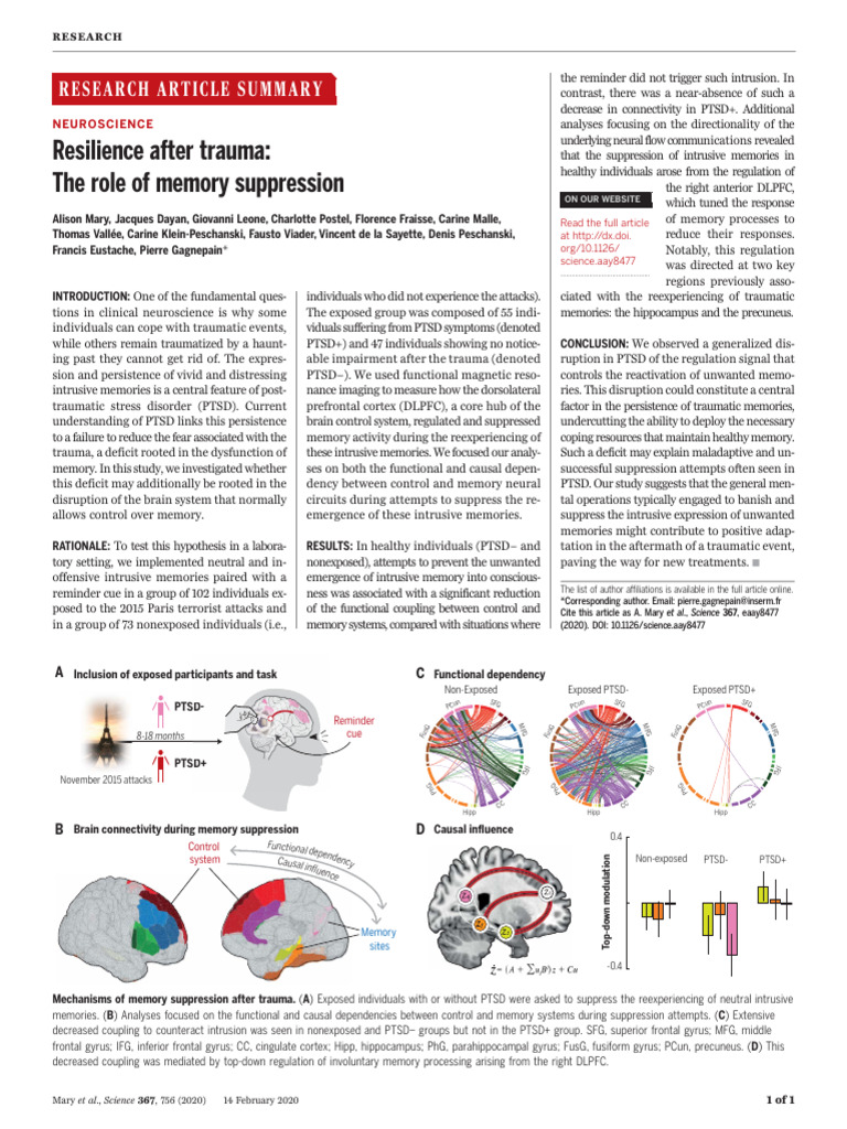 Memory Suppression and PTSD Resilience | PDF | Memory | Psychological ...