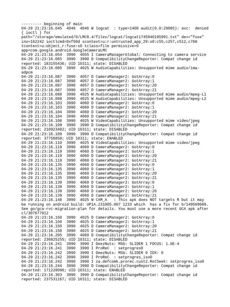 Google Camera LMC Logcat Analysis | PDF | Computing | Computer Programming