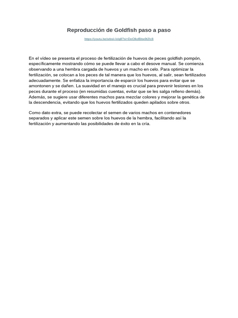 Guía de desove de Goldfish Pompón | PDF