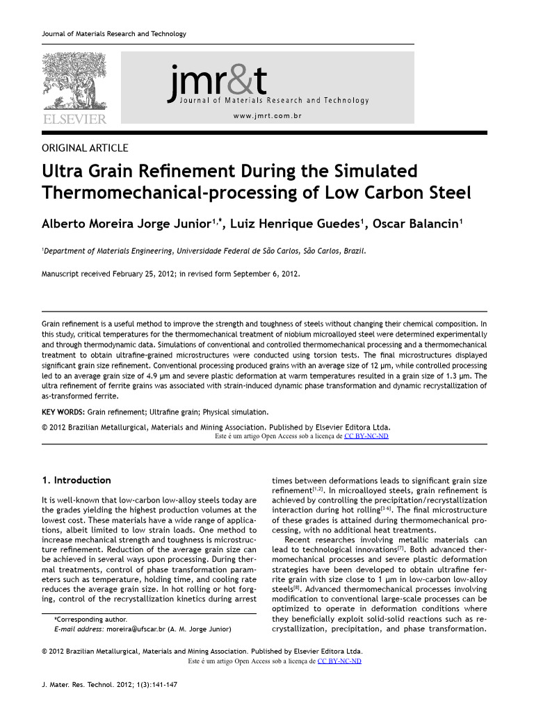 Ultra Grain Refinement in Low Carbon Steel | PDF | Steel | Rolling ...