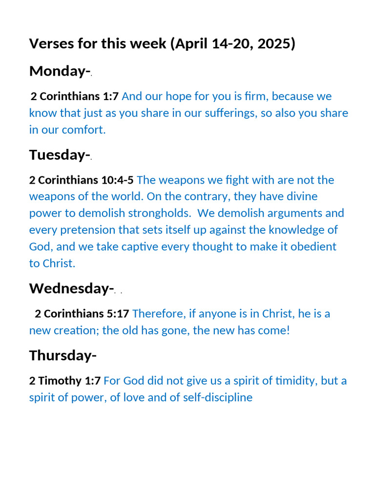 Weekly Bible Verses: April 14-20, 2025 | PDF | Jesus | Heaven
