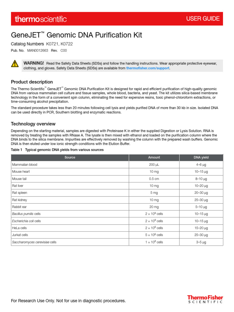 MAN0012663 GeneJET Genomic DNA Purification Kit UG | PDF | Protein ...